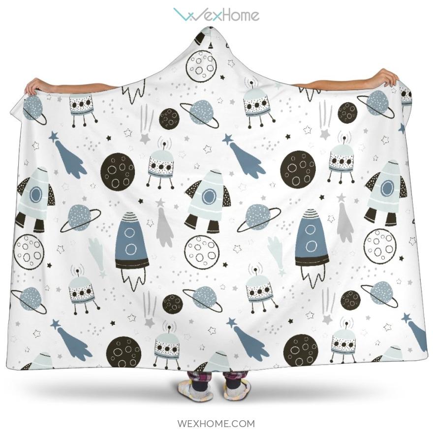 Hand Drawn Space Elements Space Rocket Star Planet Space Probe Hooded Blanket