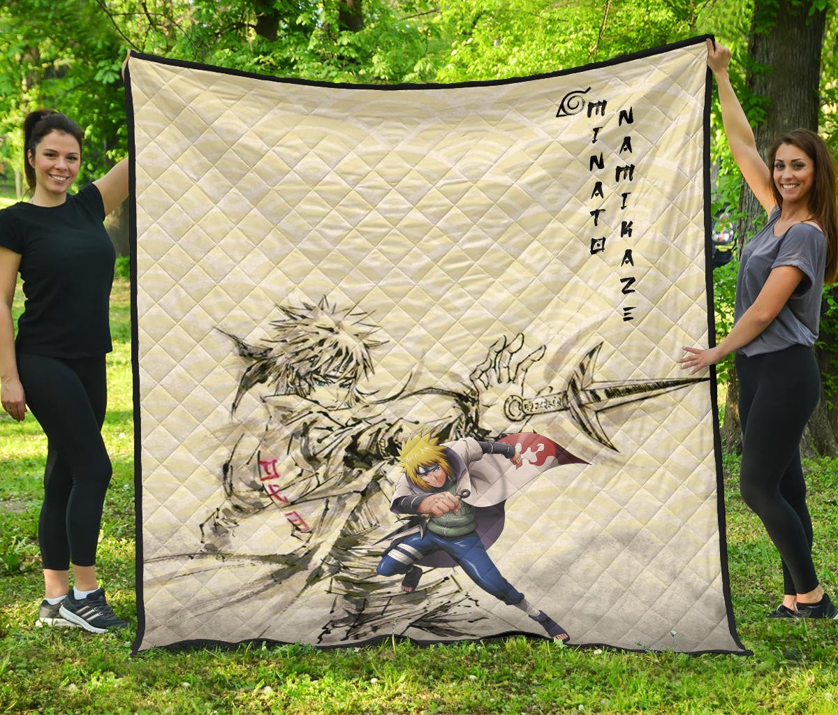 Naruto Anime Minato Namikaze Using Kunai Black Painting Artwork Premium Quilt Blanket