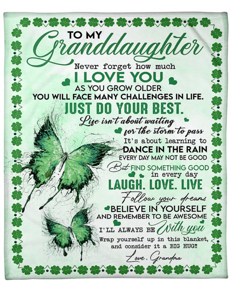 To My Granddaughter Never Forget How Much I Love You Green Butterfly Blanket Gifts For Granddaughter Gift From Grandma Birthday Gift Home Decor Bedding Couch Sofa Soft And Comfy Cozy