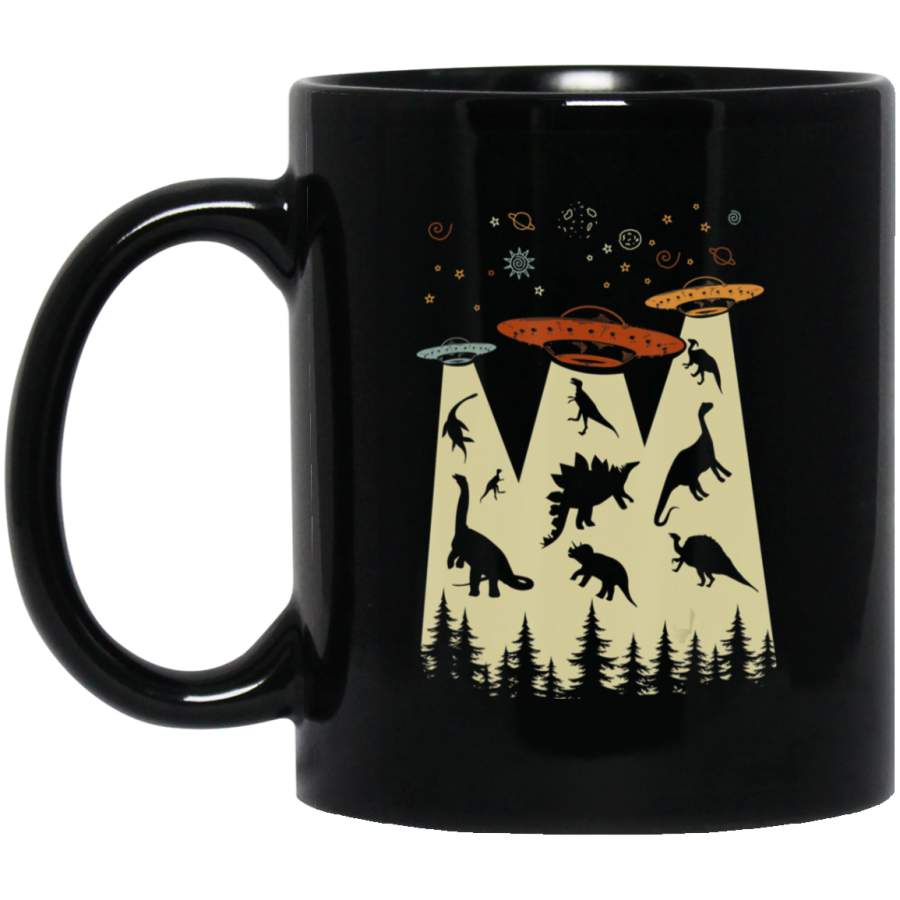 Vintage Dinosaur Alien Abduction T- Funny Alien Black Mug