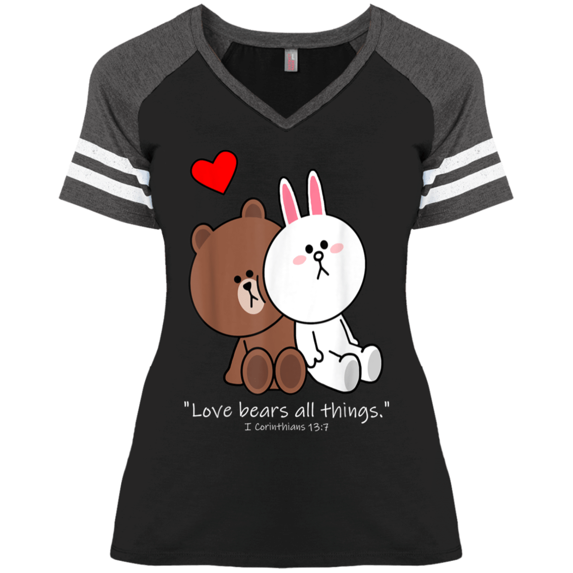 Christian Brown Bear Cony Bunny Rabbit Love Bears All Things Ladies’ V-Neck