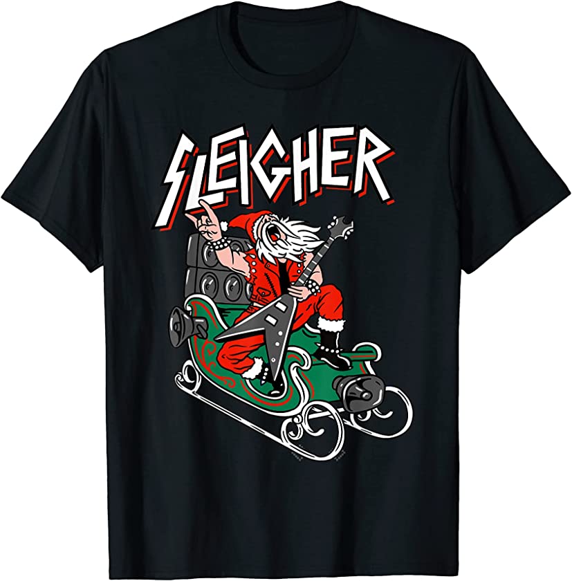 Ugly Christmas Sweater Sleigher – Heavy Metal Santa T-Shirt