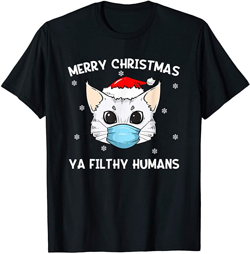 Merry Christmas Cat Face Mask | Kitten Santa T-Shirt