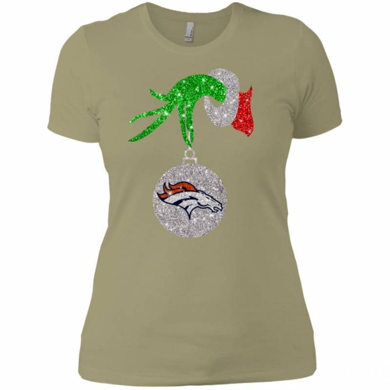 Denver Broncos Glitter Grinch Monogram Ornament Christmas Gift Women T-shirt