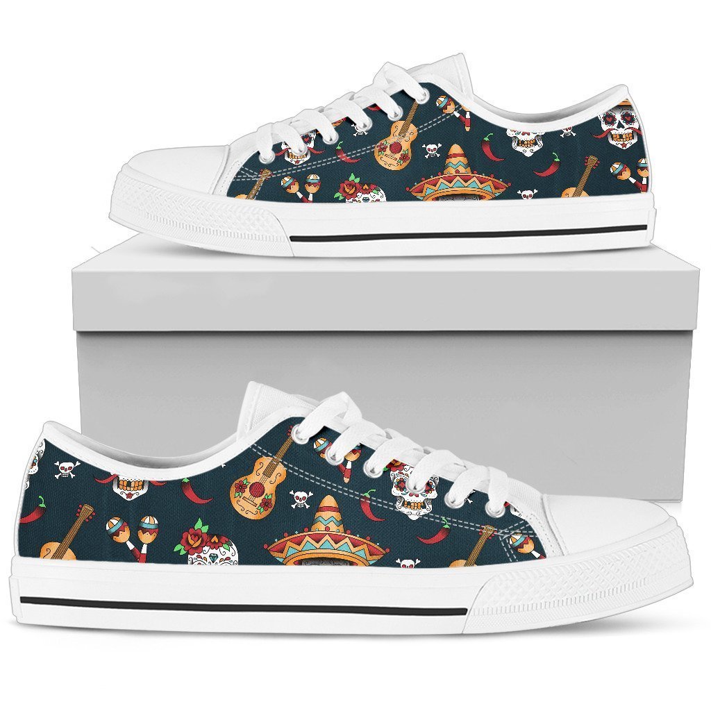 Sugar Skull Mexican Low Top Personalized Shoes Custom Name, Text For Women, Men