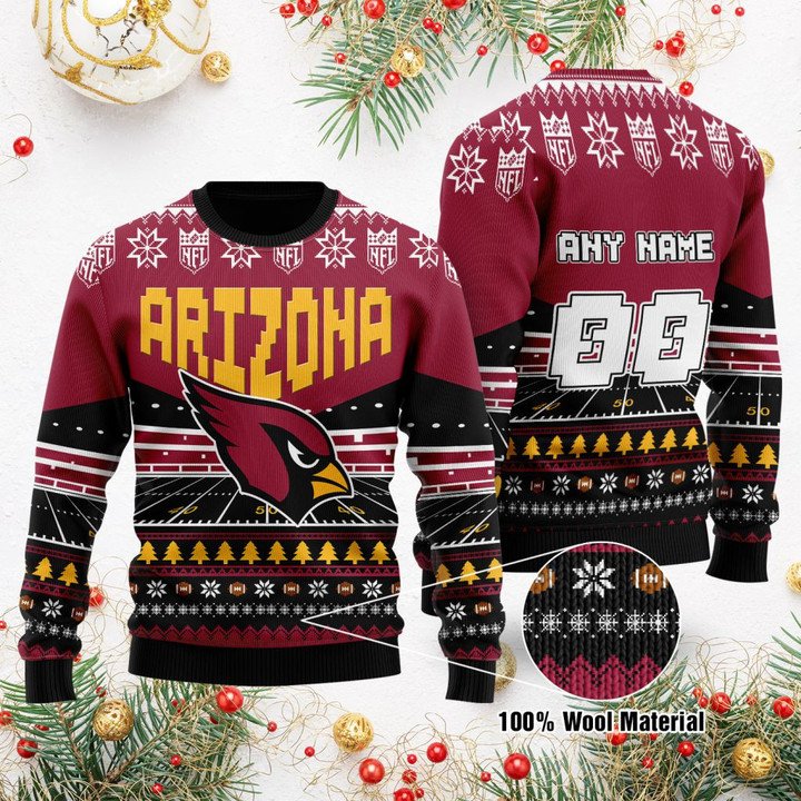 Arizona Cardinals Custom Name Number Gift For Fan Ugly Wool Sweater Christmas V2