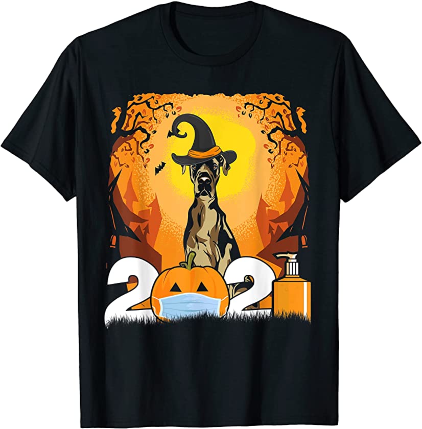 Dog Dane Witch Hat Funny Halloween 2021 Puppy Lover T-Shirt