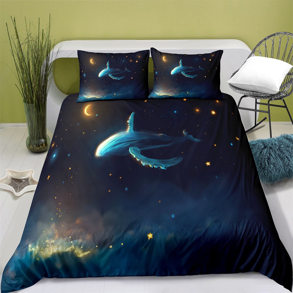 Polyester Fantasy Whale Duvet Cover Cartoon Anime Bedding Set With Pillowcase Boy And Girl Bedding Set Cover Sets For Beds