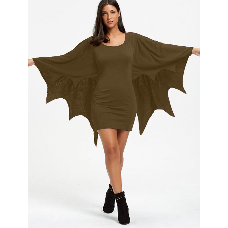 2021 Halloween Dress Womens Plus Size Solid Round Neck Bat Long Sleeve Gothic Mini Dresses Fashion Ladies Vestido De Mujer alx