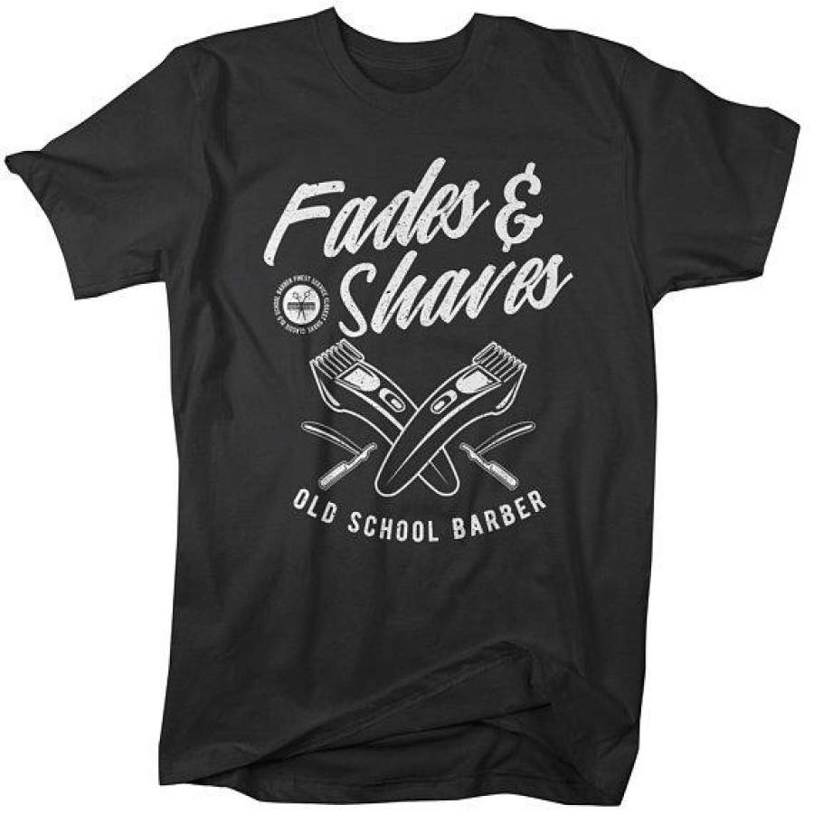 Men’s Barber T-Shirt Fades & Shaves Vintage Tee Razor Shirt For Hipster Barbers