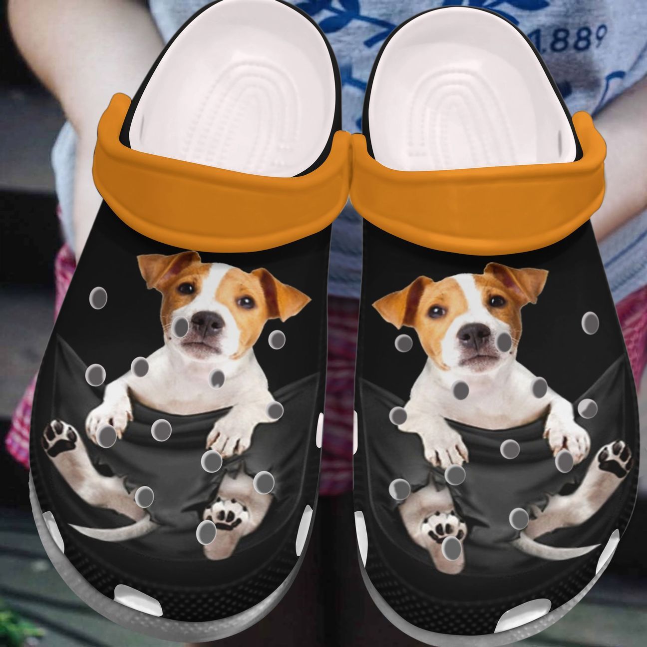 Jack Russell Personalized Clog, Custom Name, Text, Color, Number Fashion Style For Women, Men, Kid, Print 3D Jack Russell In A Pocket