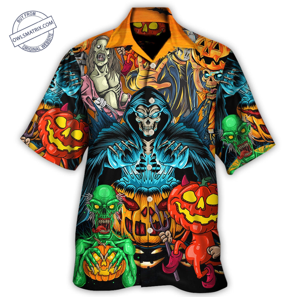 Halloween Scary Skull Pumpkin Horror Art Style Hawaii Shirt Ha50551