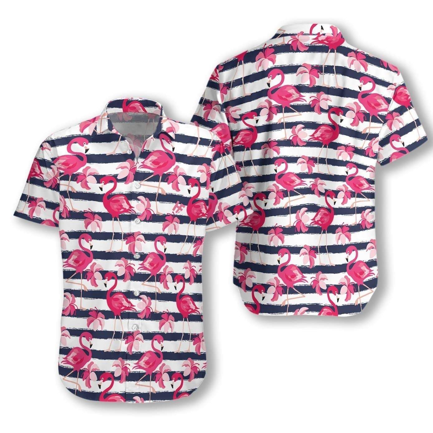 Get Now Stripes Pattern Flamingo Hawaii Aloha Shirts Ha75044