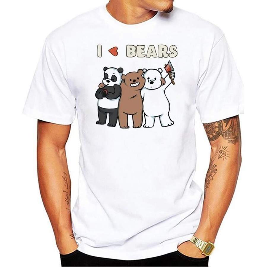 We Bare Bears T-shirt For Men Short Sleeve Casual Men Tops Anime Cartoon T Shirt For Male 3D Printed white t shirt  Tees