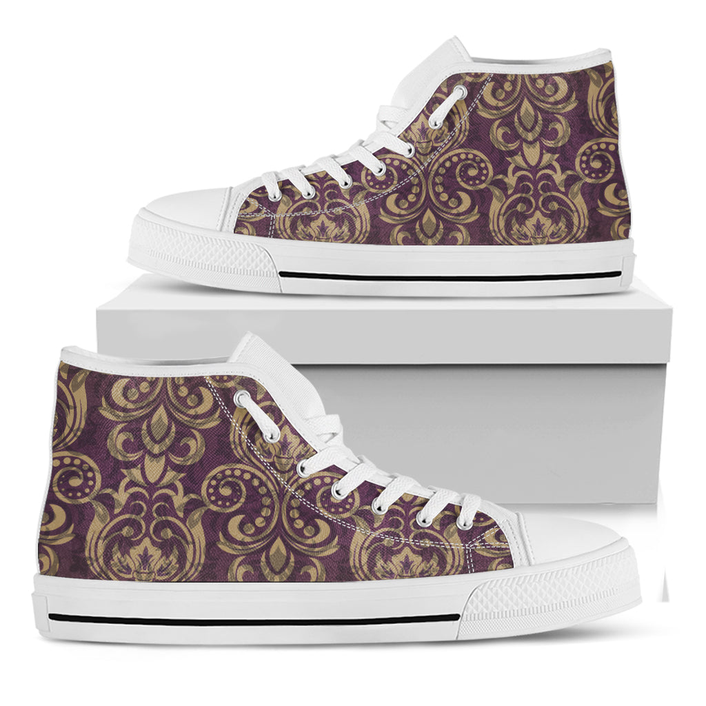 Vintage Western Damask Floral Print White High Top Shoes