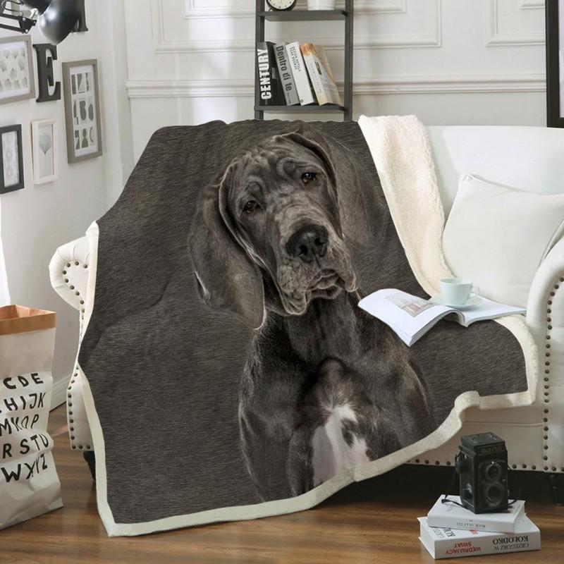 Great Dane Dog Portrait Fur Printed Blanket