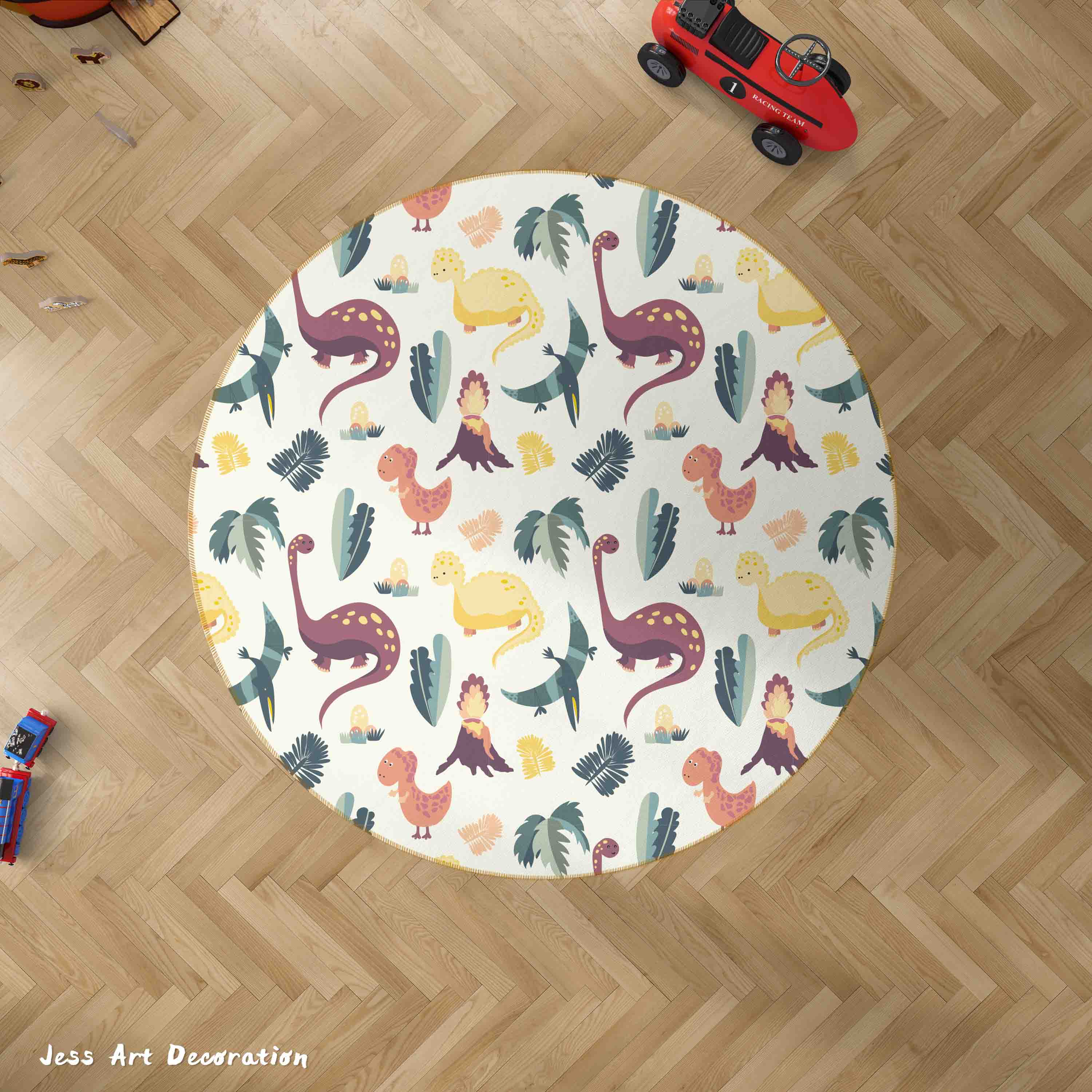 3D Cartoon Animal Dinosaur Leaf Kids Non-Slip Round Rug Mat 90