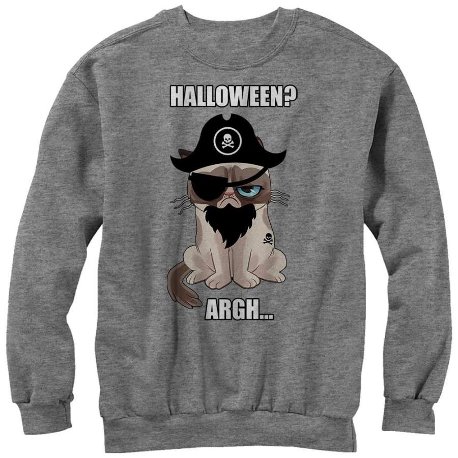 Grumpy Cat Men’s Halloween Pirate  Sweatshirt Athletic Heather