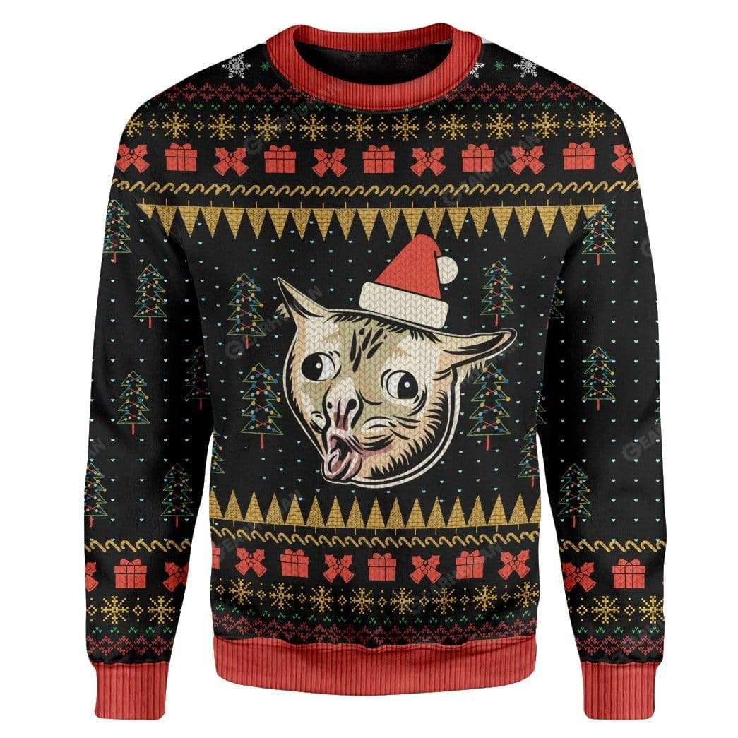 Gearhumans Ugly Christmas Coughing Cat Meme Sweater Apparel