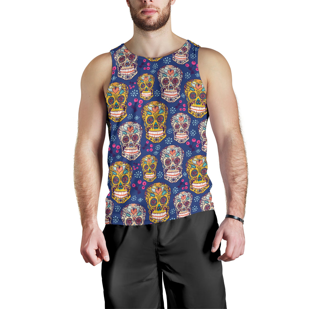 Sugar Skull Flower Pattern Men Tank Top