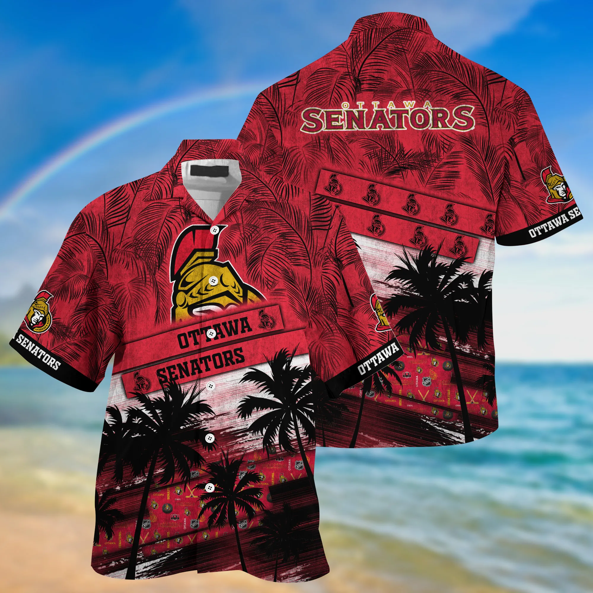 Ottawa Senators Nhl Palm Tree Pattern Hawaii Shirt For Sports Fans Unisex Sport Hawaii Shirt