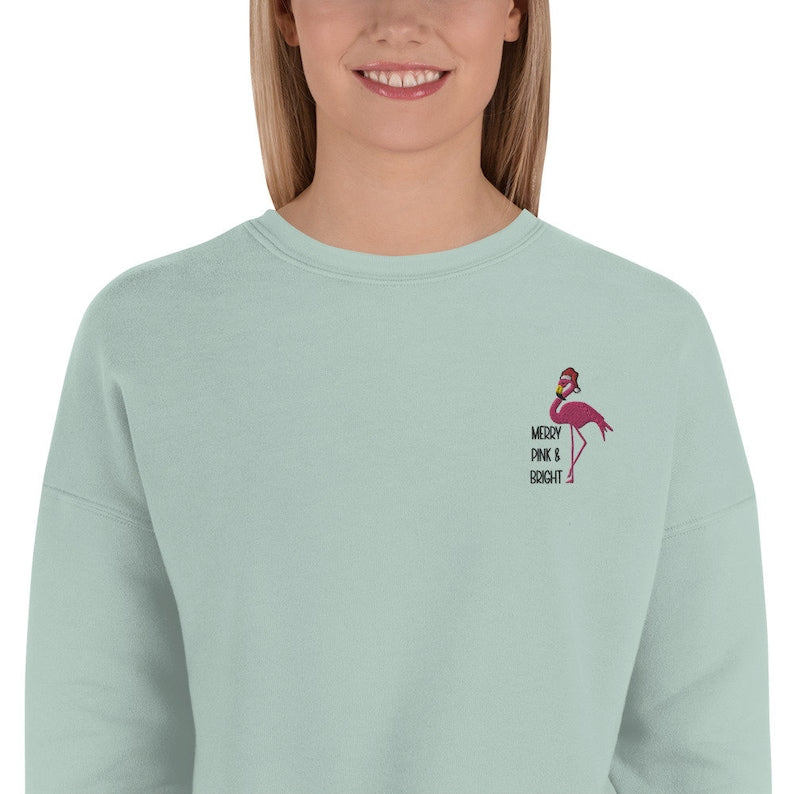 Pink Flamingo Embroidered Sweatshirt 2D Crewneck Sweatshirt All Over Print Sweatshirt For Women Sweatshirt For Men Sws5403