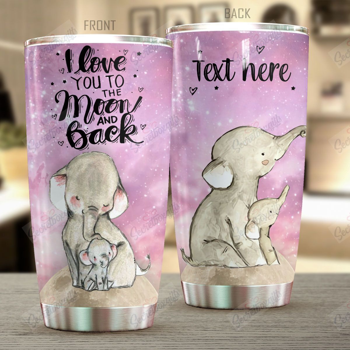 Personalized Elephant I Love You To The Moon And Back Nc0211636Cl Stainless Steel Tumbler Customize Name, Text, Number