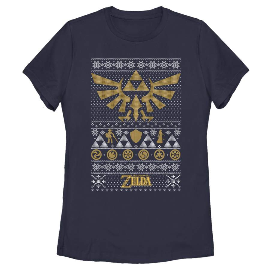 Nintendo Women’s Ugly Christmas Legend of Zelda Triforce  T Shirt