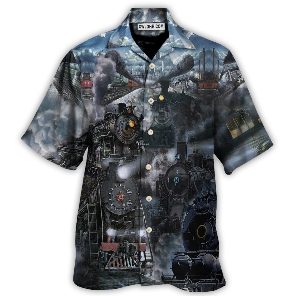 Train Emerging From A Cloud Of Steam In The Middle Night – Hawaiian Shirt  – Owl Ohh