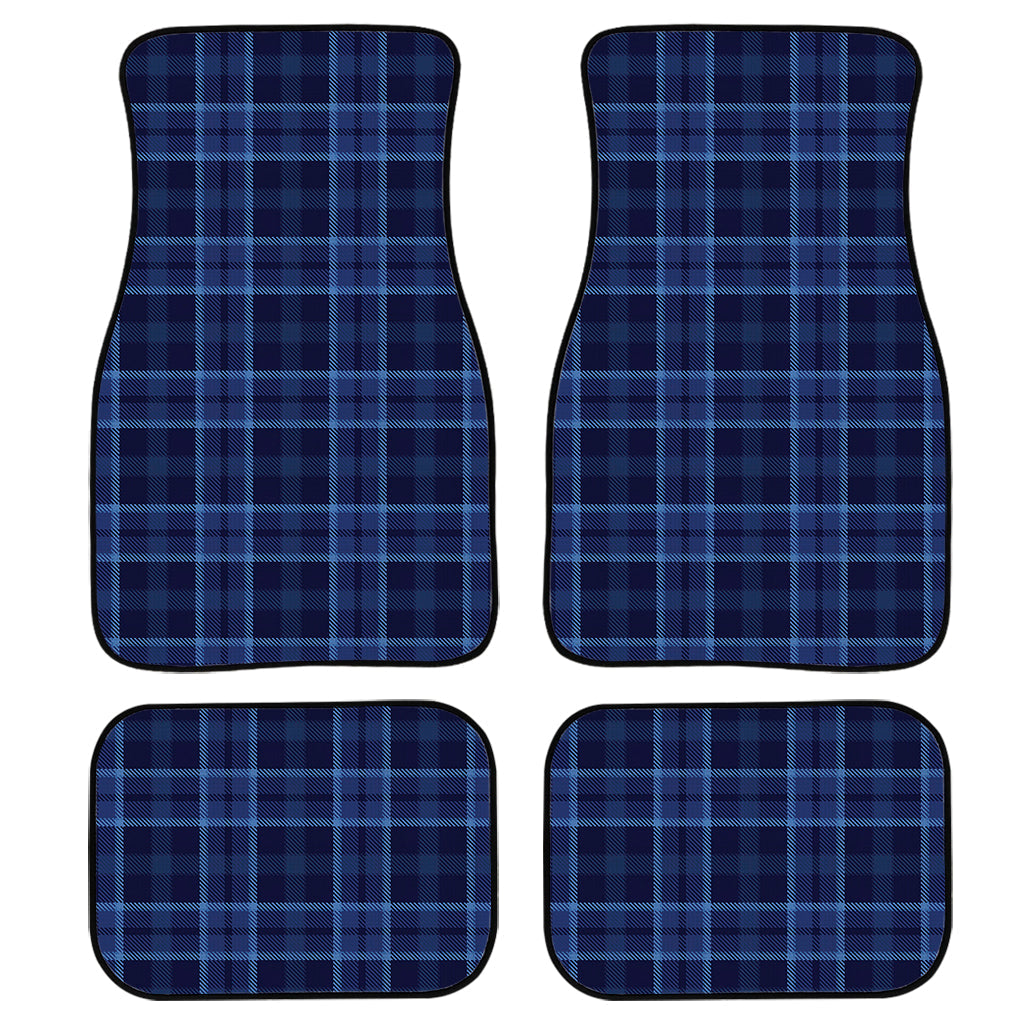 Blue Tartan Pattern Print Front And Back Car Floor Mats, Front Car Mat