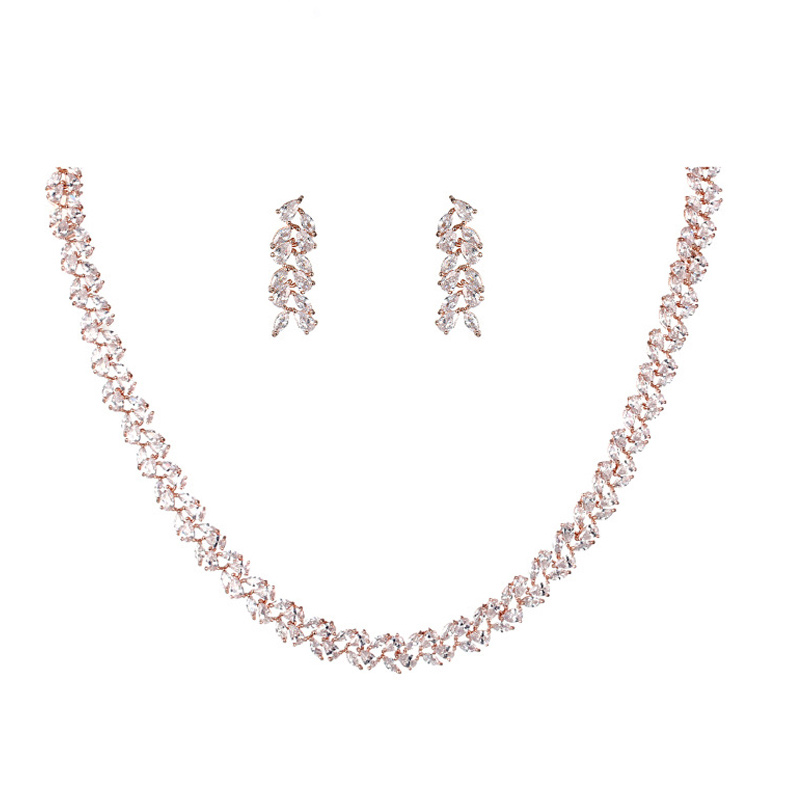 WEIMANJINGDIAN Brand Marquise Cut Cubic Zirconia Leaf Design Tennis Necklace and Earring Wedding Bridal Jewelry Set alx