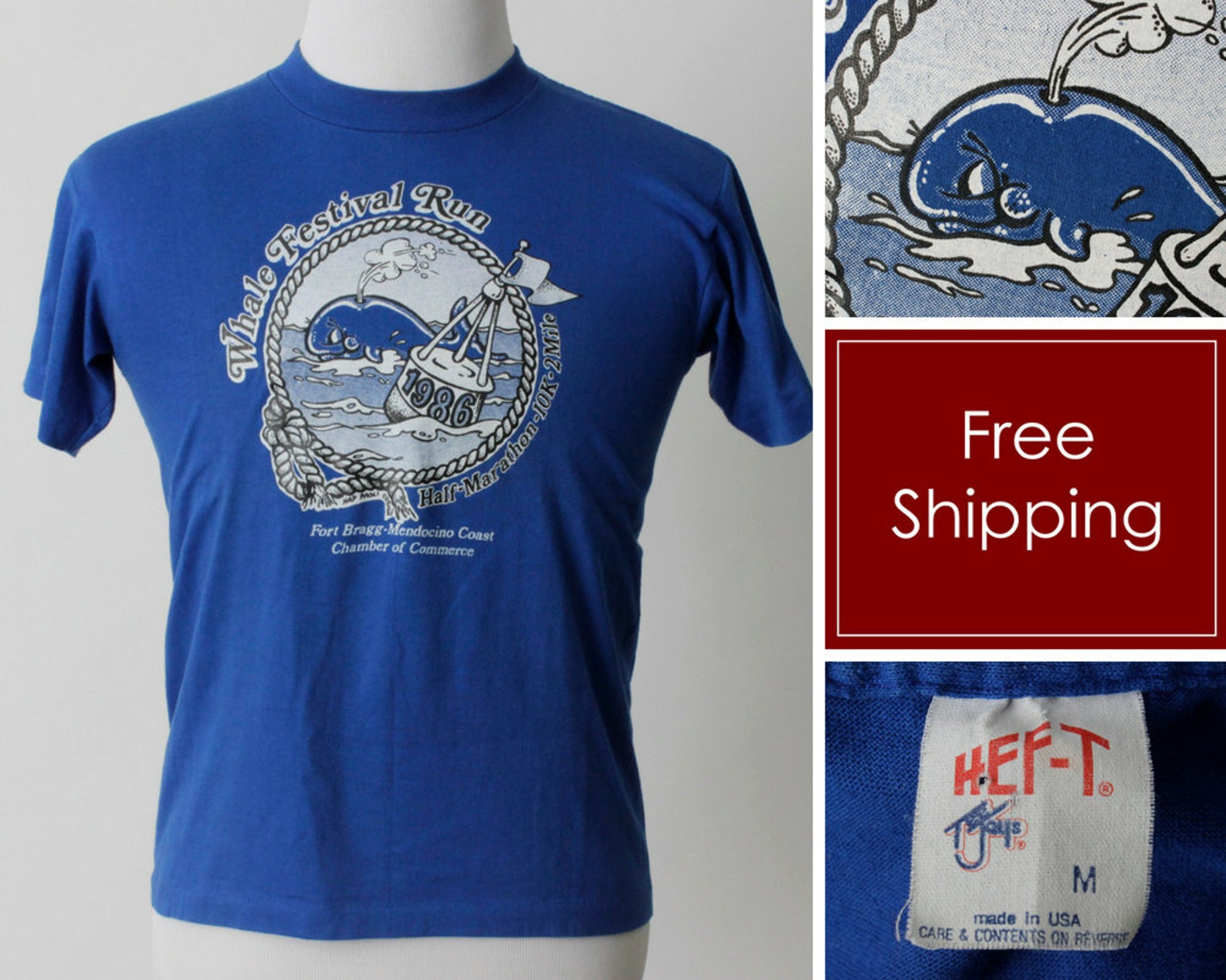 Vintage T Shirt Tshirt Tee Whale Festival Run Running 86 1986   80S Retro S The Usa