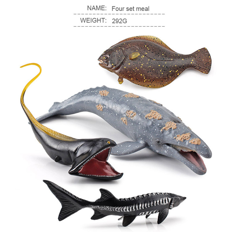 4Pcs/Set Simulation Ocean Animals Model Static Solid Whale Sturgeon Whale Eel Flounder Sea Marine Life Model Toy For Child Gifts alx