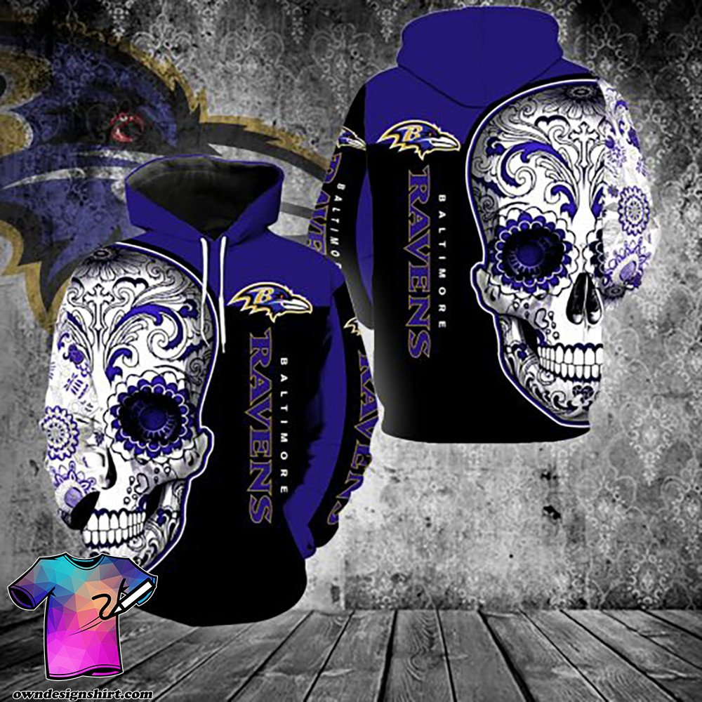 [The Best-Selling] Sugar Skull Baltimore Ravens    45 Unisex 3D Hoodie Gift For Fans