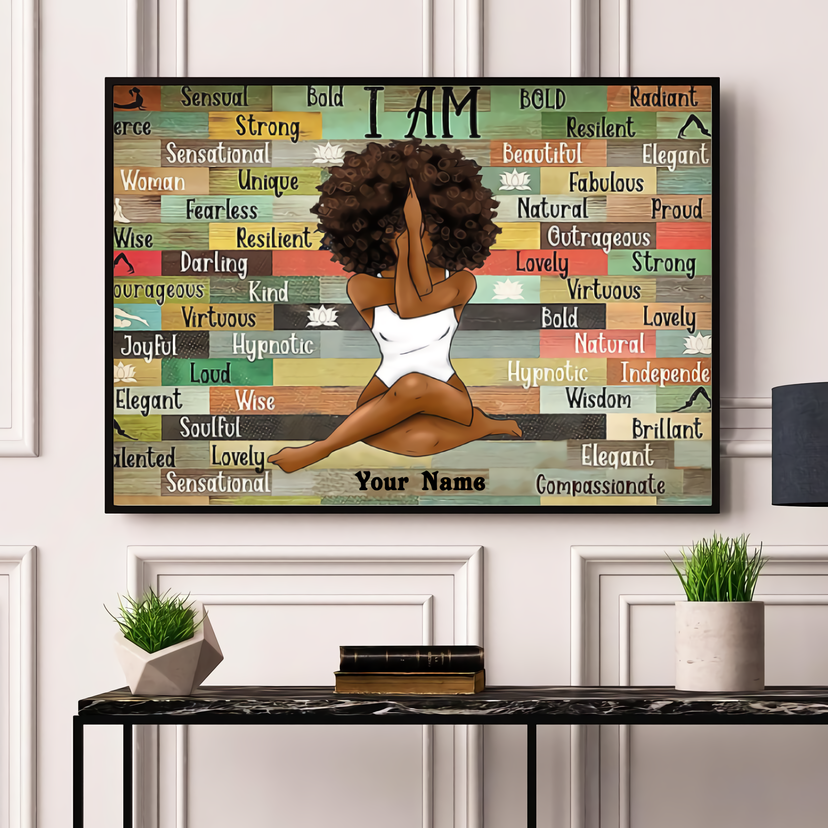 Wall Art Canvas Prints Poster Black Girl Yoga – Name Pt008