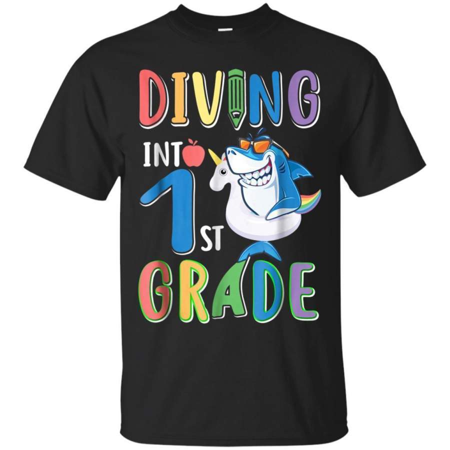 AGR Diving Into 1st Grade Back To School Shark Tshirt Jaq T-shirt