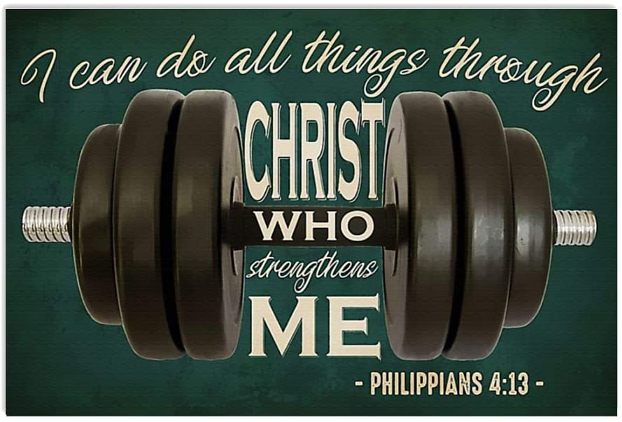 Vintage Fitness – Can Do All Things Through Christ Poster Art Print      Home Decor Gift For Men Women Family Friend On Birthday Xmas