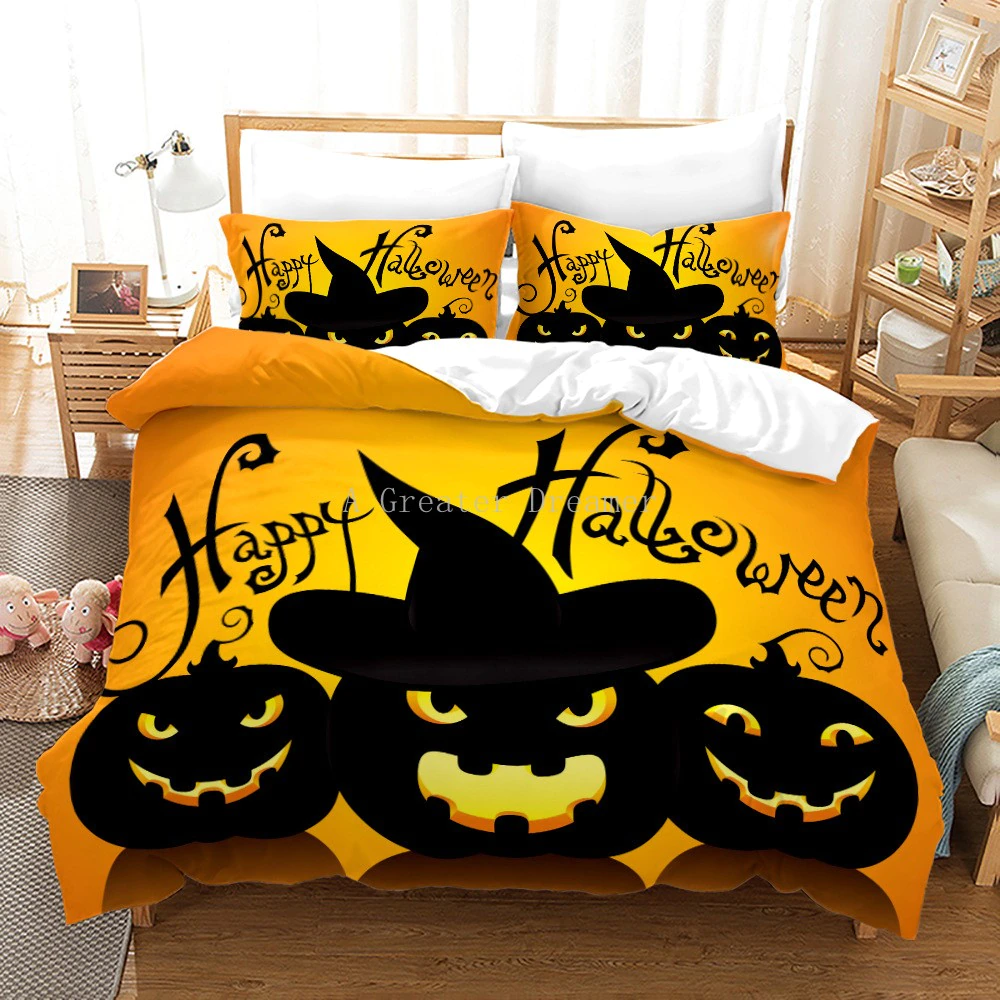 3D Halloween Trick Pumpkin Bedding Set Kids Cartoon Duvet Cover Set Festival Bedclothes 3D Bed Cover Pillowcase Cute Home Decor