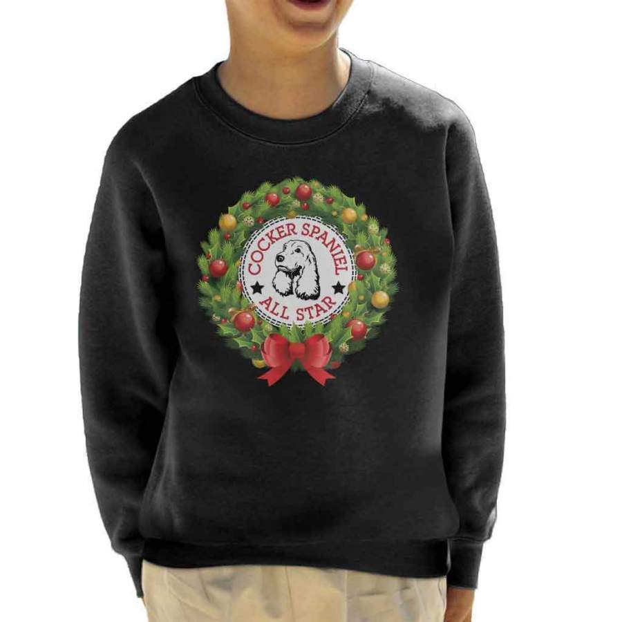 Cocker Spaniel All Star Christmas Wreath Kid’s Sweatshirt