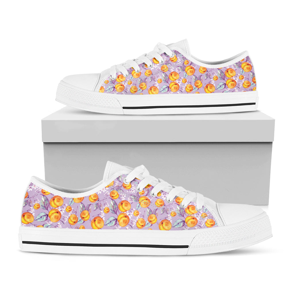 Watercolor Apricot Fruit Pattern Print White Low Top Shoes