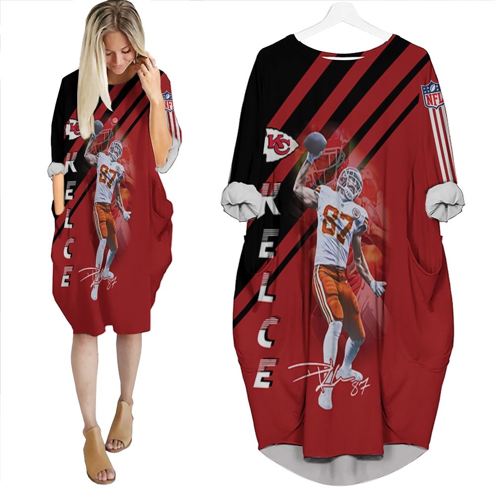 Travis Kelce Kansas City Chiefs Touchdown 3D Personalized Batwing Pocket Dress