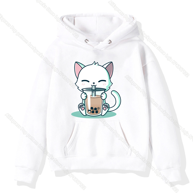 Children The Cute Corgi Panda Cat Drinks Milk Tea Hoodies Kids Toddler Baby Kawaii Cartoon Anime Harajuku Sweatshirts Girl Tops alx