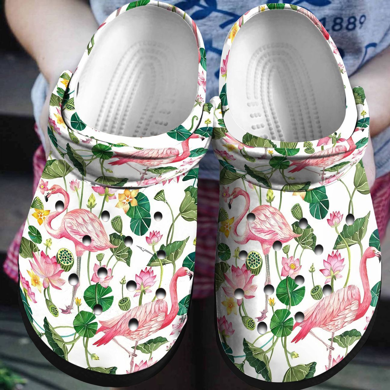 Flamingo Personalized Clog, Custom Name, Text, Color, Number Fashion Style For Women, Men, Kid, Print 3D Flamingo And Lotus Flowers