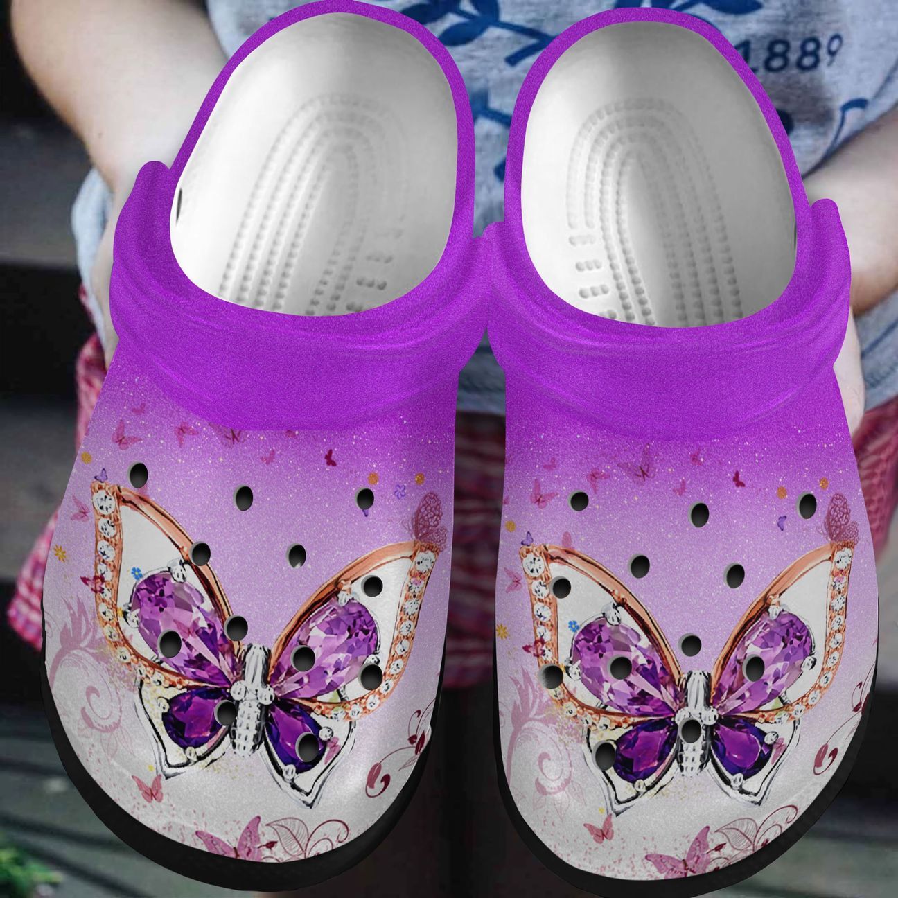 Pink Butterfly Personalized Clog, Custom Name, Text, Color, Number Fashion Style For Women, Men, Kid, Print 3D