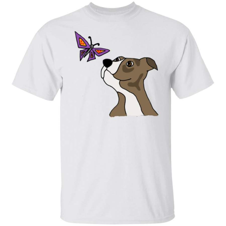 Cool Funny Grey Pitbull Puppy Dog and Butterfly T-Shirt