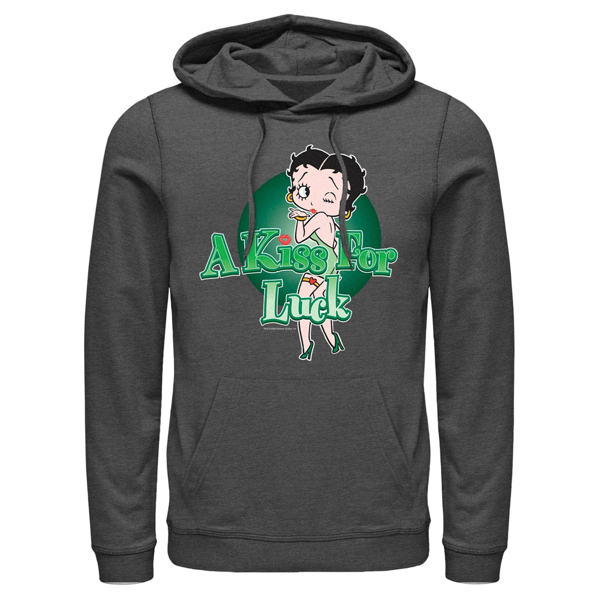 Men’S Betty Boop St. Patrick’S Day Betty A Kiss For Luck Pull Over Hoodie