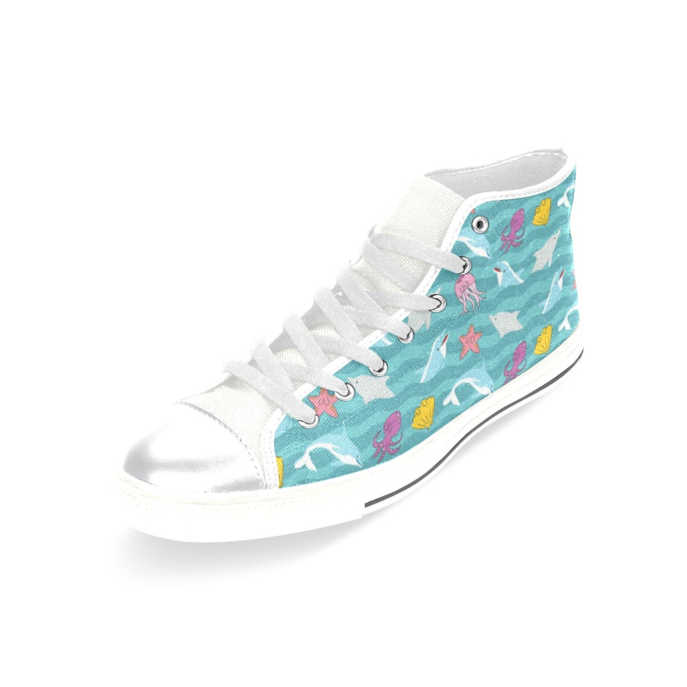 Dolphin White Classic High Top Canvas Shoes