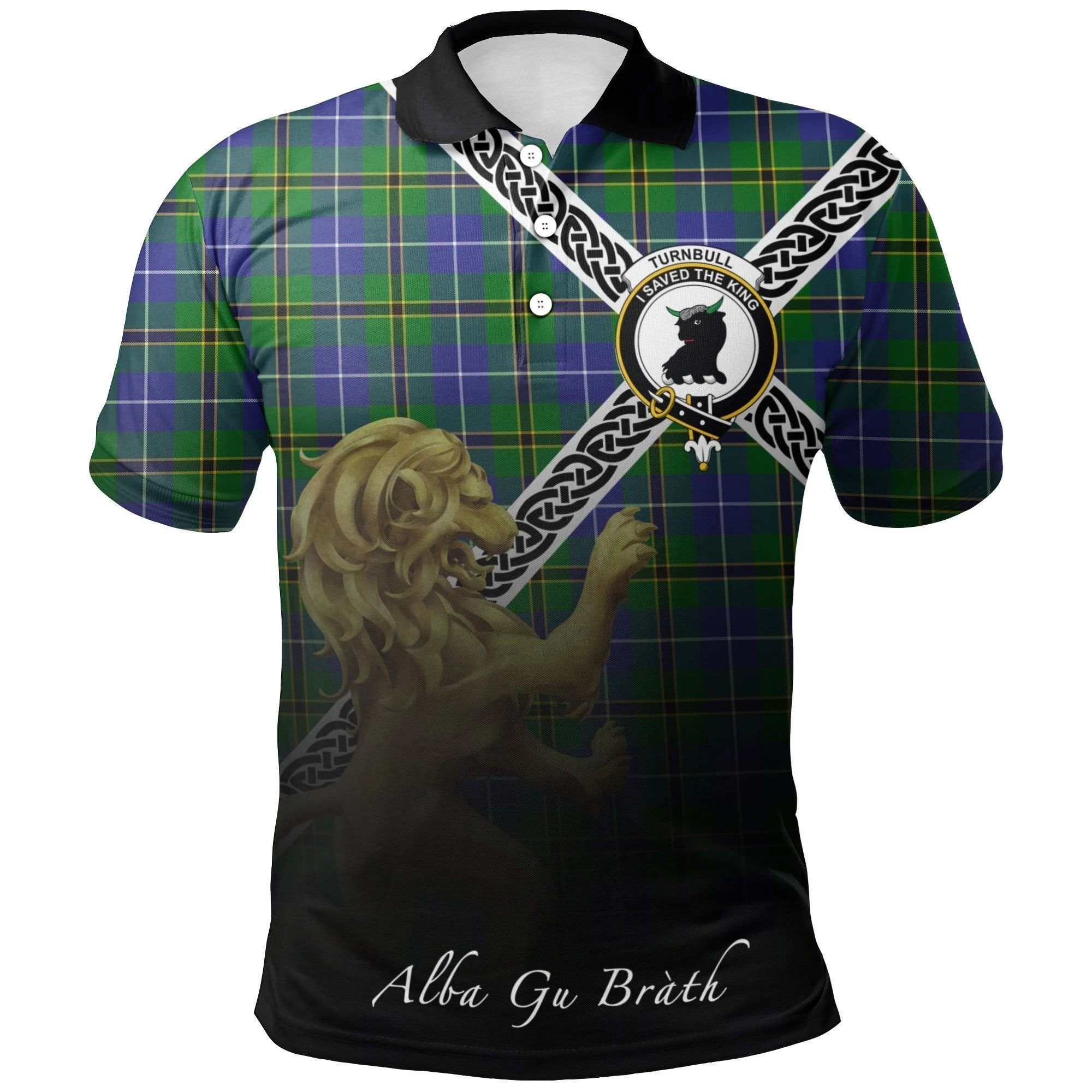 Turnbull Hunting Clan Polo Shirt, Scottish Tartan Turnbull Hunting Clans Polo Shirt Celtic Lion Style