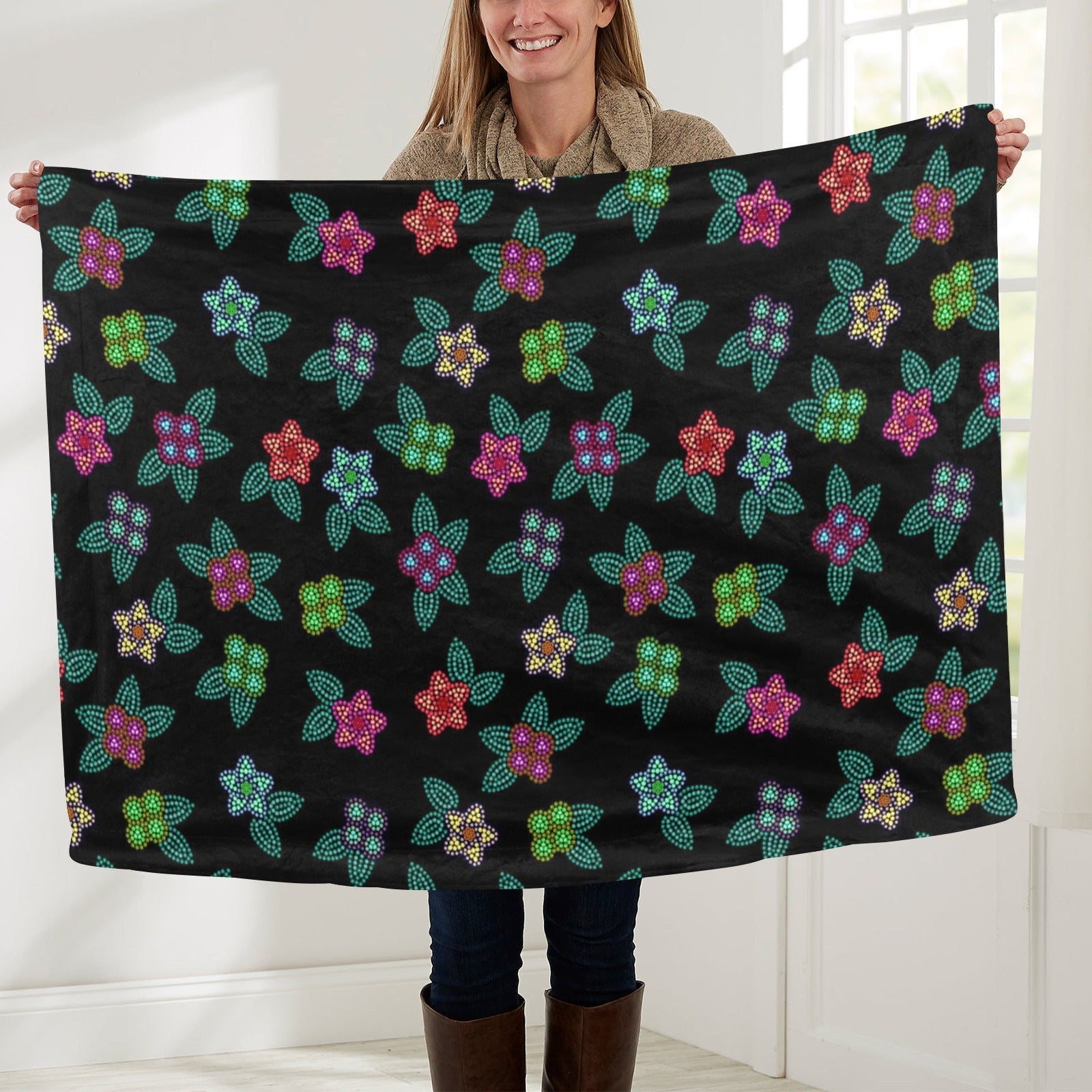 Berry Flowers Black Baby Blanket 40”X50”