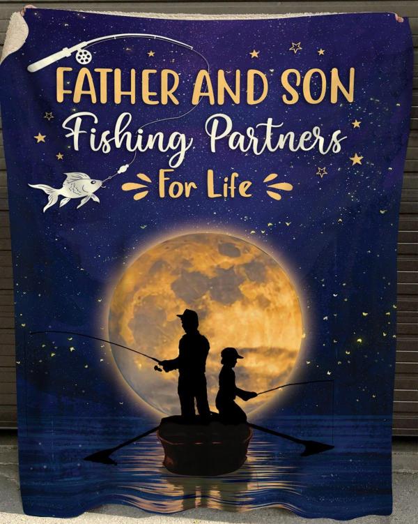 Fishing Father And Son Blanket, Father And Son Fishing Partners For Life Blanket